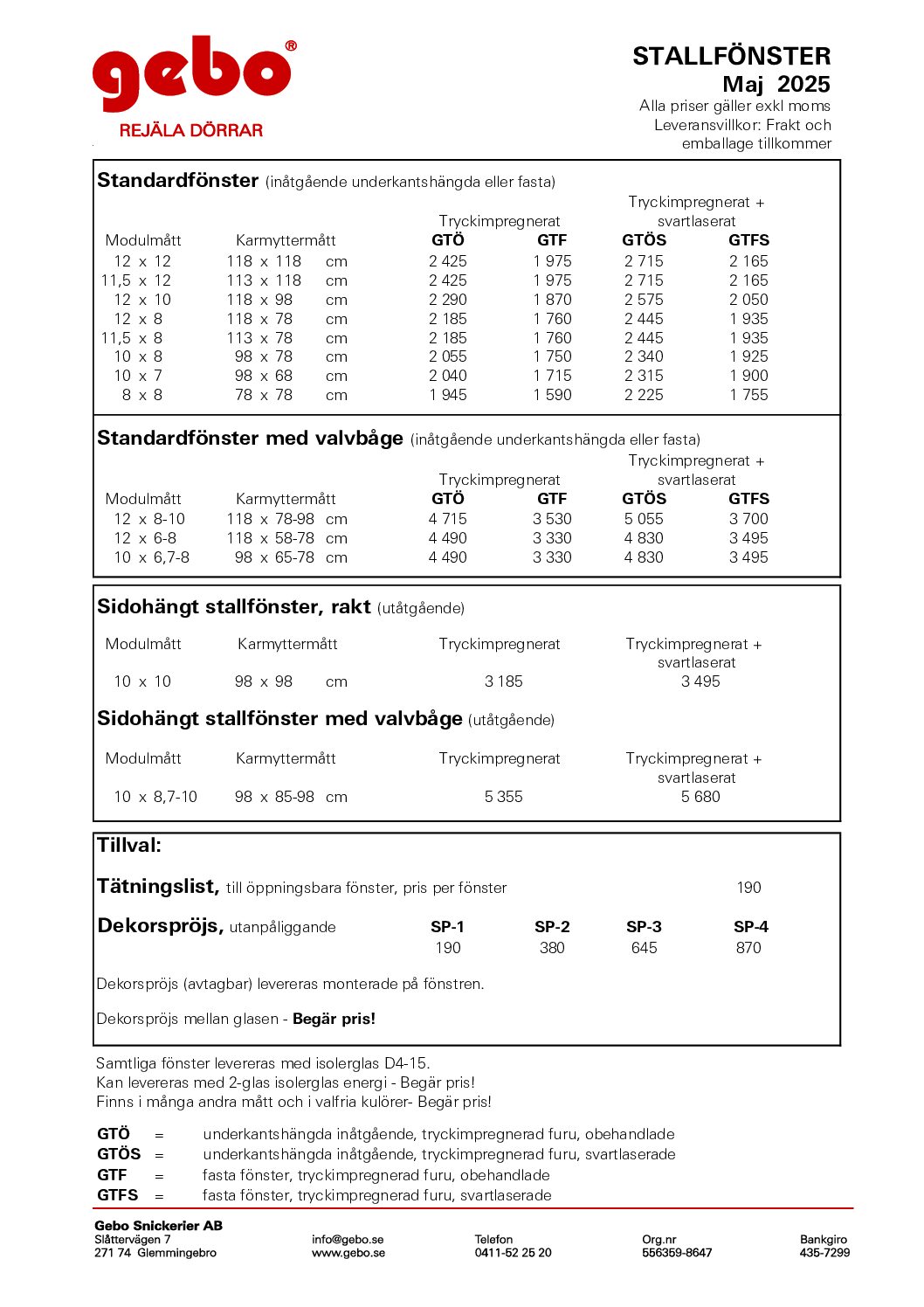 Prislistor Getinge Maj 2025
