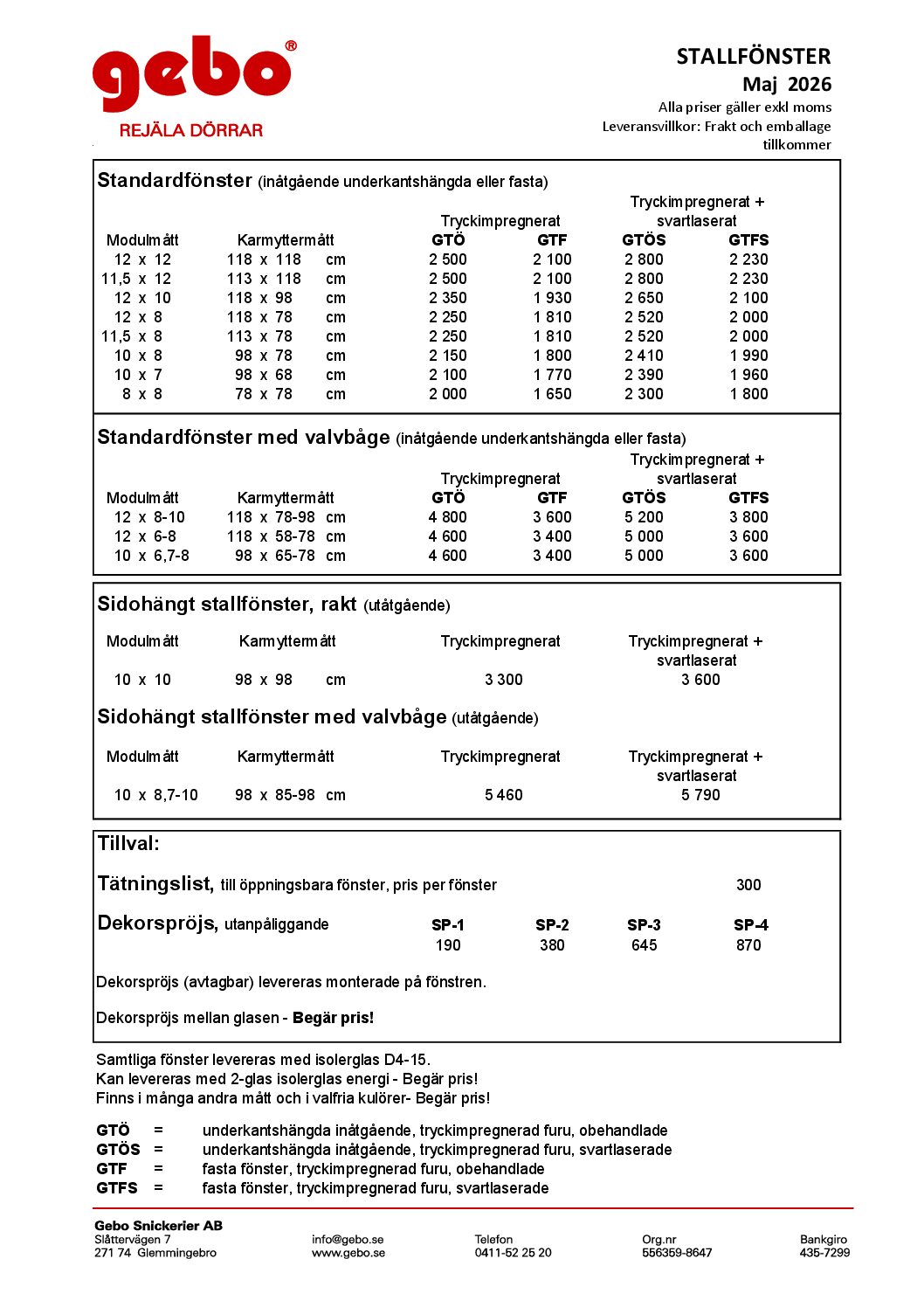 Prislistor Getinge Maj 2026
